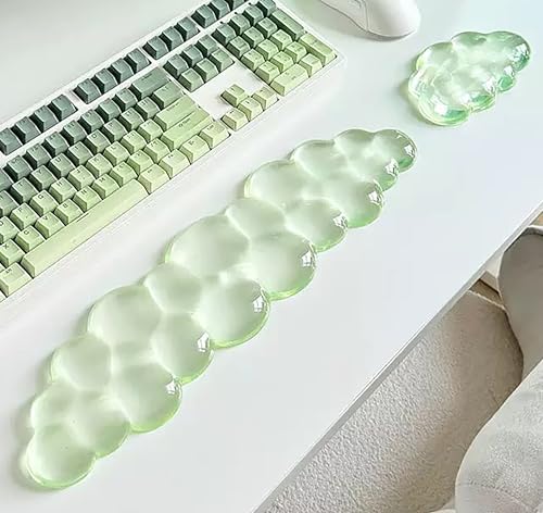 Mouse Pad with Wrist Rest, Soft Cloud Gel Keyboard Mouse Pad Set with Hand Wrist Support, Cute Non Slip Office Desk Accessories for Comfort/Pain Relief/Computer/Laptop (Green Cloud) - color: Green Cloud