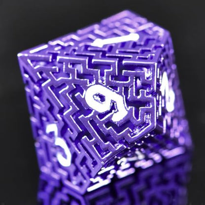 Hollow Metal The Lost Maze DND Dice Set with an Iron Box for DND COC Role Playing dice Games and Board Games Gift (Purple) - color: Metal Maze Purple
