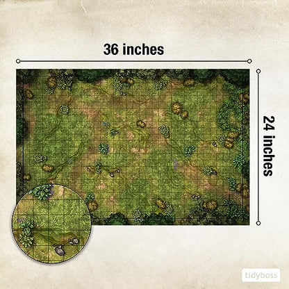 TIDYBOSS Dungeons and Dragons Expansion Set | 3 X Double Sides 24"x 36" Game Grid Mat | 6 Terrains with Lava, Sea, Forest, Cave, Swamp and Desert | Includes Dry Erase Markers, Eraser, Dice, Clips and
