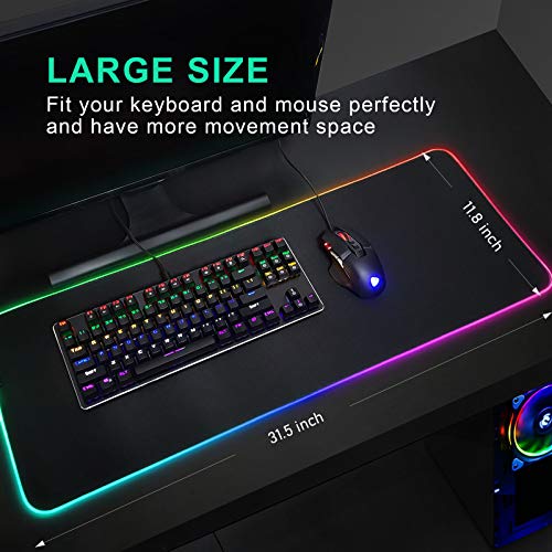 RGB Gaming Mouse Pad Mat - Led Mouse Pad with Durable Stitched Edges and Non-Slip Rubber Base, High-Performance Mouse Pad Optimized for Gamer, Suitable for MacBook, PC, Laptop, Desk (31.5X11.8in)
