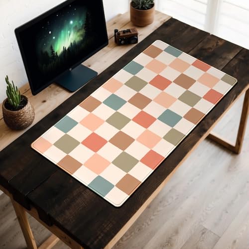 Boho Checker Desk Mat Beige Checkerboard Mouse Pad Large Aesthetic Desk Pad Extended Gaming Mousepad XXL Keyboard Pad Computer Laptop Mouse Mat Office Desktop Decor Pad 31.5x15.7 in - color: Boho Checker