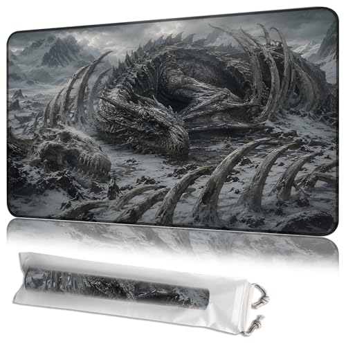 MTG Playmat with Storage Bag, Black Dragon Skeleton, 24 x 14 Inch Stitched Non Slip Rubber Trading Card Game Mat, 2mm Thick Tabletop Mat for Card Games - color: Black Dragon Skeleton, size: 24L x 14W inches