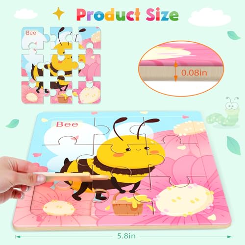Zeoddler Wooden Puzzles for Toddlers, 8 Pack Insect Animal Jigsaw Puzzles for Kids3-5, 9 Pieces Preschool Learning Activities, Learning & Educational Toys, Gift for Boys, Girls - style: Insect Animal