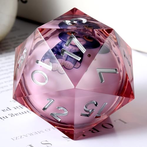 Liquid 55mm D20 Dice,DNDND LED 20 Sided DND Dice with Gorgeous Gift Velvet Pouch for Dungeons and Dragons (Cat) - color: Led 55mm Cat