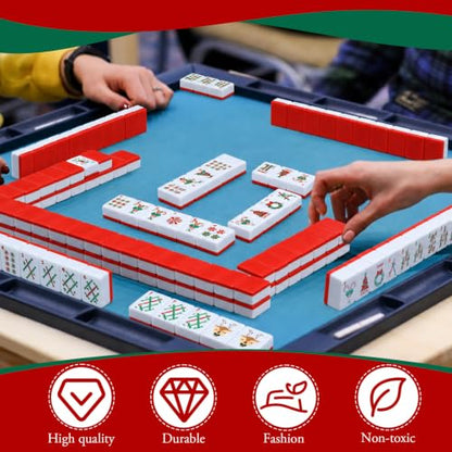 160 Pcs Christmas American Mahjong Set Only, 1.2 x 0.87 Inches Red Back Melamine Mahjong Tiles, Hand Carved Pattern for Adult Mah Jong Social Games, Mah Jong Lovers - style: Stylish