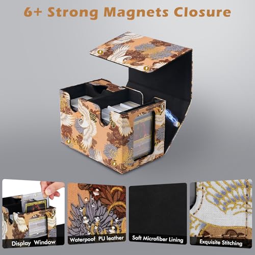 Card Deck Box for Commander Display, Fits 200+ Double Sleeved Cards, Fits for YuGiOh, MTG, PTCG & Sports Cards, 2 Dividers & 2 Dices & 1 Magnetic Card Holder, With Dice Tray (Gold)