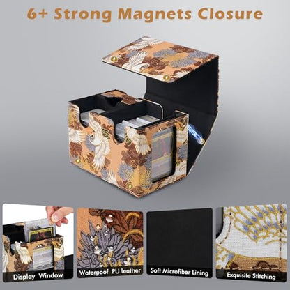 Card Deck Box for Commander Display, Fits 200+ Double Sleeved Cards, Fits for YuGiOh, MTG, PTCG & Sports Cards, 2 Dividers & 2 Dices & 1 Magnetic Card Holder, With Dice Tray (Gold)