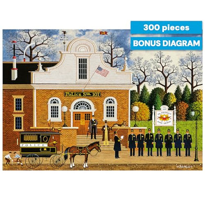 Buffalo Games - Charles Wysocki - Roll Call with a Bang - 300 Piece Puzzle | Art by Charles Wysocki, Made in USA, Easy-Grip Pieces, Recycled Board, Size: 22 x 15 in, With Poster, Frameable Art, Giftable