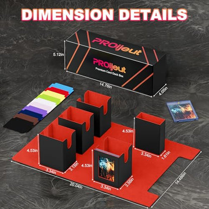 Proijeut 5 IN 1 Card Deck Box with Commander Display, Holds 800+ Cards, Includes 35pt Magnetic Card Holder and 10 Colorful Dividers(Black&Red) - color: Red-5 IN 1
