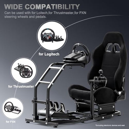 Marada Adjustable Racing Simulator Cockpit with Comfort Racing Seat Fit for Logitech G25 G27 G29 G920 G923, for Thrustmaster T80 T300RS TX F458 T500RS, Race Driving Sim Stand No Steering Wheel/Pedal