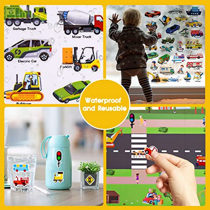 ASTARON 88 Pcs Vehicle Sticker Book for Toddlers, Reusable 3D Sticker Books Road Trip Activities Car Airplane Activities Travel Toys for Kids(2-6 Age) - style: Vehicles
