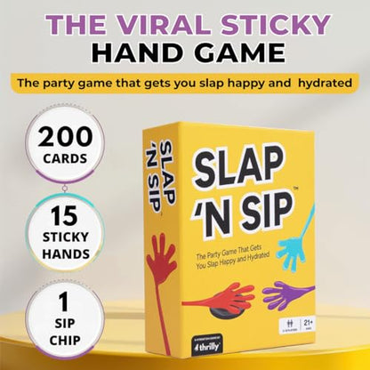 Slap N Sip A Hilarious Drinking Game with Sticky Hands, 200 Cards & A Sip Chip, Fast-Paced Adult Party Game for Game Nights, Funny Gift for Adults Ages 21+