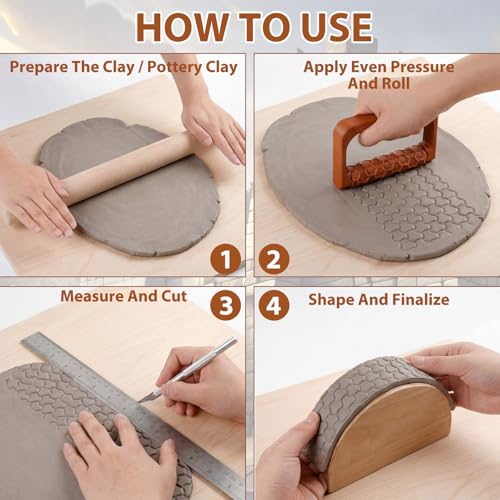 Leriton 17 Pcs Clay Texture Roller Set with Handle, 8-Pattern 3D-Printed Miniature Texture Rollers for Clay, Miniatures, Tabletop, Pottery (Terrain) - style: Terrain