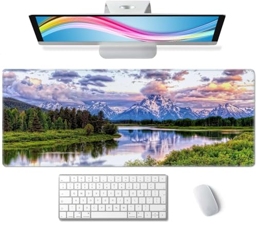 Gaming Mouse Pad, Large Non-Slip Rubber Base Mousepad, Keyboard Mouse Mat, Desk Pad with Stitched Edges, 31.5x11.8inch, Grand Teton National Park - color: Grand Teton National Park