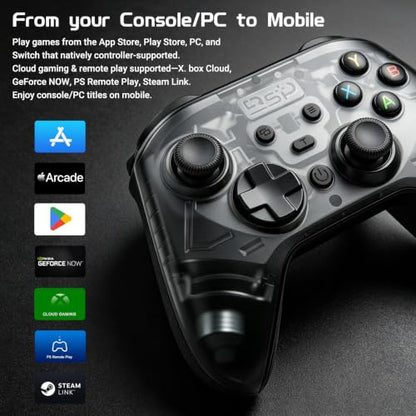 Joso Game Controller with Phone Mount, Play on iPhone/iPad/Android/PS4/PC/Switch with Hall Effect Joysticks/Hall Triggers, Supports Wired Controller with 1000Hz Polling Rate/Cloud Gaming/Streaming - color: Black