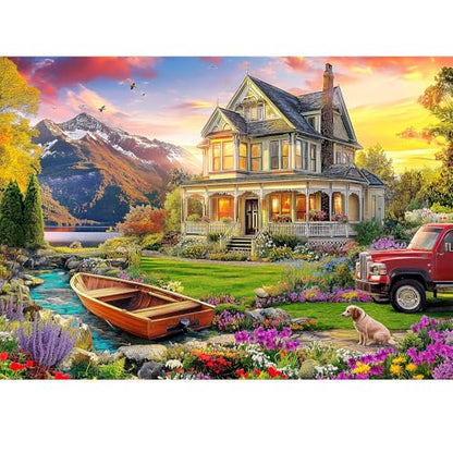 1000 Piece Puzzles for Adults, Autumn Landscape Jigsaw Puzzle, Villa and Dog Jigsaw Puzzles 1000 Pieces, Challenging Game Home Decor Birthday Party Gift Toy for Adults Kids Seniors, 28×20 in - style: Villa and Dog