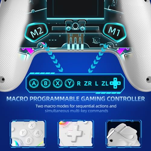 EJGAME Wireless Controller Compatible with Switch/Switch 2/Windows PC/Steam Deck/Android, Switch Pro Controller with Hall Effect Joysticks and Triggers,with USB Bluetooth Adapter for PC (White)