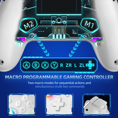 EJGAME Wireless Controller Compatible with Switch/Switch 2/Windows PC/Steam Deck/Android, Switch Pro Controller with Hall Effect Joysticks and Triggers,with USB Bluetooth Adapter for PC (White)