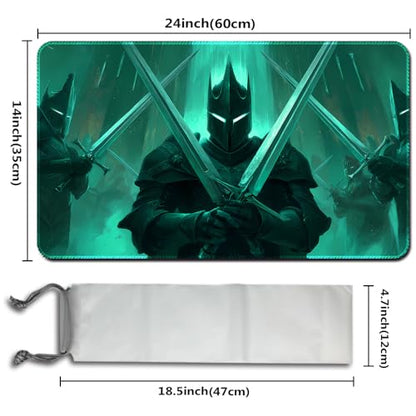 MTG Playmats(Stitched) 14x24in Compatible for OCG CCG RPG TCG Playmats with Card Zones Storage Bag (Shadow Knight-No Zone) - color: Shadow Knight-no Zone