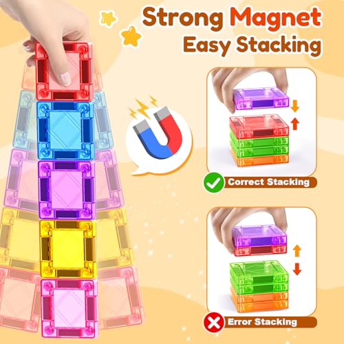 60PCS Mini Magnetic Tiles for Kids Ages 3-5 4-8 with Iron Box Travel Magnet Building Kids Toys for 3 4 5 6 7 8 Year Old Boys Girls Toddler Creativity Construction Sensory Valentines Birthday Gifts