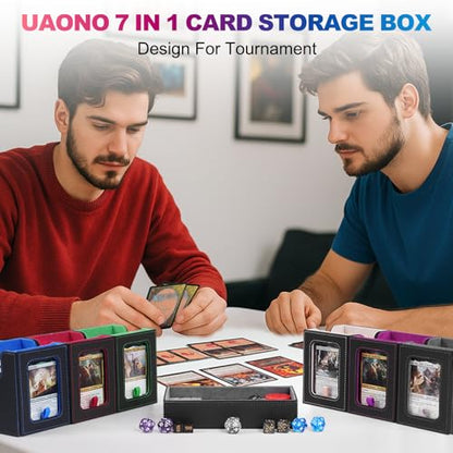 UAONO MTG Commander Deck Box, 6-Deck Modular TCG Deck Case with Dice Tray | Hold 600+ Double-sleeved Cards, Modular Card Deck Box with 35PT Magnetic Card Holder for Magic the Gathering Multicolor - color: Multicolour
