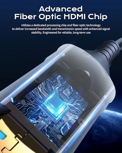 Cratree 8K Long Fiber Optic HDMI Cable 200FT/61M - 48Gbps High Speed HDMI Cord,8K 60Hz,4K120Hz,HDCP 2.2&2.3,HDR10 - Compatible with HDTV/Monitor/Projector - size: 200 FT (Fiber Optic)