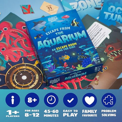 Professor Puzzle: Escape from The Aquarium - Escape Room Game, 11 Logic-Number-Observational Puzzles, Co-Op Underwater Adventure, Kids 8+, 1-6 Players