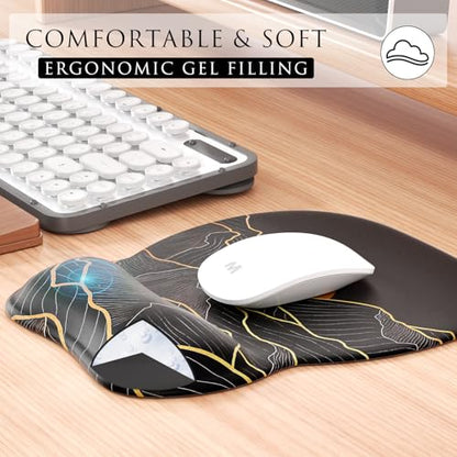 MROCO Ergonomic Mouse Pad with Gel Wrist Rest, 9.4 x 8.1 in, Golden Rise | Ergonomic Shape Design, Multiple Pattern Options, Gel Wrist Comfort, Smooth Lycra Surface, Non-Slip PU Base - color: Golden Rise