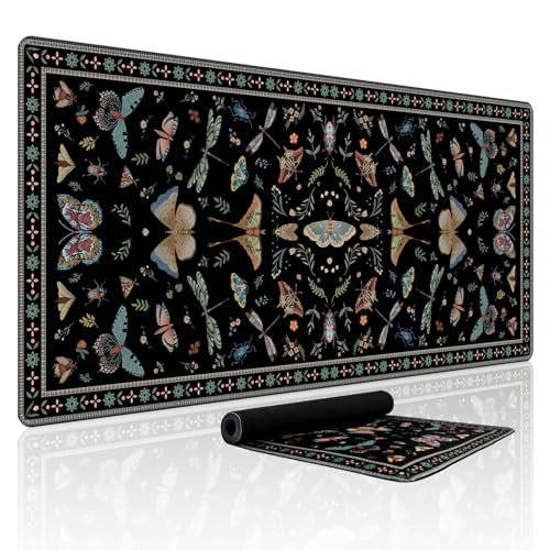 Baziabbo Black Desk Mat,XXL Extended Big Mouse Pad,Gaming Mousepad with Stitched Edge,Non-Slip Rubber Base Keyboard Desk Pad for Home Office Study Game - color: Modern Floral