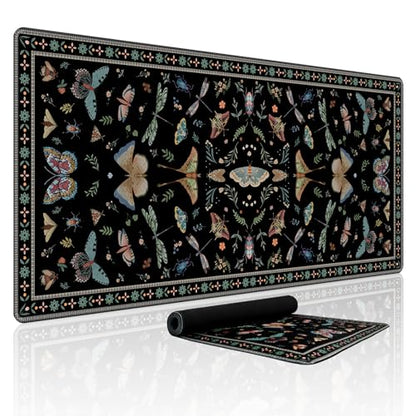 Baziabbo Black Desk Mat,XXL Extended Big Mouse Pad,Gaming Mousepad with Stitched Edge,Non-Slip Rubber Base Keyboard Desk Pad for Home Office Study Game - color: Modern Floral