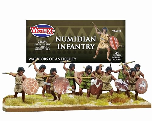 Wargames Delivered - Victrix Numidian Infantry Set with Bonus Miniature STL Download - 24 Highly Detailed 28mm Multipose Miniatures with Spears, Shields, and Head Options for Ancient Wargaming