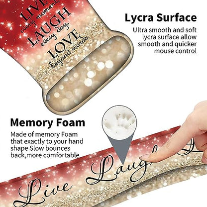Keyboard Wrist Support + Wrist Mousepad + Coaster Combination, Non-Slip PU Base, with Gel Memory Mousepad, Suitable for Gaming, Office Pain Relief Mousepad Set - Red Glitter Quote ?Live Laugh Love - color: Red Glitter Quote ?Live Laugh Love