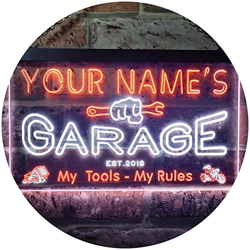 ADVPRO Personalized Your Name Est Year Theme Garage Man Cave Decor Dual Color LED Neon Sign White & Orange 12" x 8.5" st6s32-pp1-tm-wo - color: White & Orange, size: 12" x 8.5"
