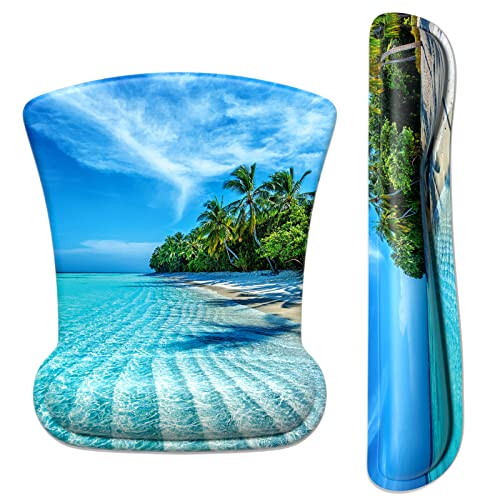 ITNRSIIET Mouse Pad Wrist Support Keyboard Wrist Rest Pad Ergonomic Mousepad Non-Slip Memory Foam Keyboard Pad Easy Typing Pain Relief Perfect for PC Laptop Gaming Office, Blue Sea Blue Sky - color: Blue Sea Blue Sky