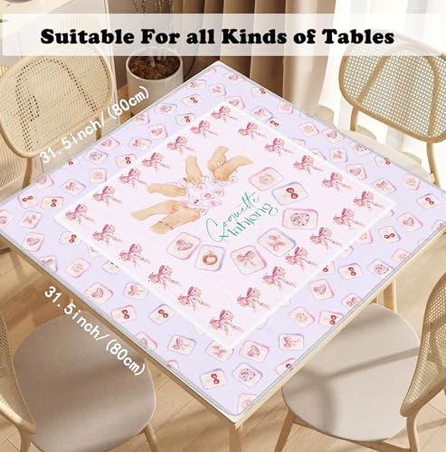 Pink Coquette Bow Mahjong Mat 31.5" x 31.5", Grandmillennial Pink Non-Slip Noise Reduction Mahjong Table Cover Accessories and Supplies for Dominoes Poker Card Board and Tile Games Gifts - color: Pink Coquette Bow Mahjong Mat