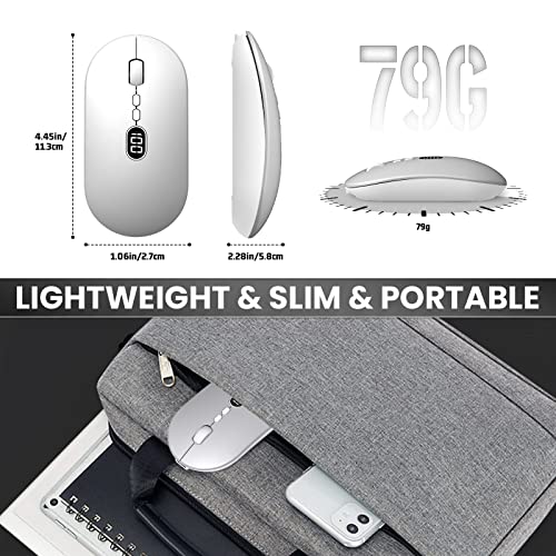 MAGIC-REFINER X1 Wireless Computer Mouse with Battery Level Visible, Silver | 2.4G Portable, Ultra Slim USB Mouse, Silent Click, 1600 DPI for Win/Mac/PC/Laptop/Computer/Office/Travel - color: Silver