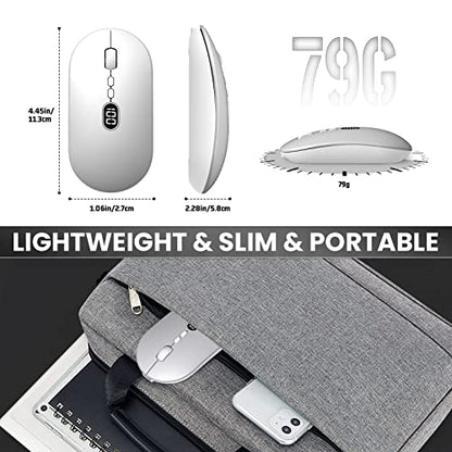 MAGIC-REFINER X1 Wireless Computer Mouse with Battery Level Visible, Silver | 2.4G Portable, Ultra Slim USB Mouse, Silent Click, 1600 DPI for Win/Mac/PC/Laptop/Computer/Office/Travel - color: Silver