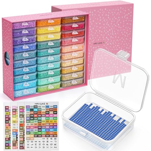 30PCS Diamond Painting Storage Containers Trays with Lids | Diamond Art Beads Storage & Line-Up Trays, Diamond Art Accessories Tools, Diamond Painting Dots Organizer, Pink Box Package