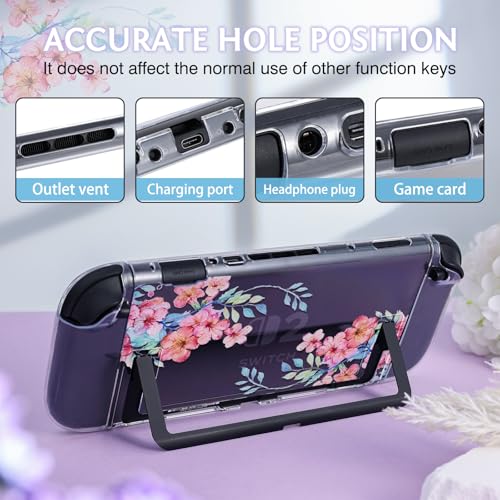 DLseego Protective Case Flower Floral Clear Switch 2 (2025), Detachable Joy-Handle Protective Case 2-Piece Split Full Wrap PC Hard Shell Anti-Scratch All-Round Protection Cover, Peach Blossom, Pink - color: Pink