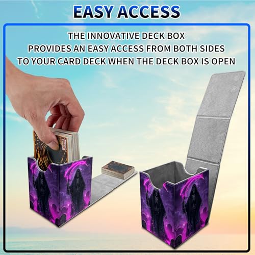 Purple Skull Card Deck Box, MTG Commander Deck Box Card Deck Case for Trading Cards, 100+ Sleeved Cards with PU Leather Magnetic Card Storage Box for TCG CCG Magic Cards - color: Card Deck Box-584