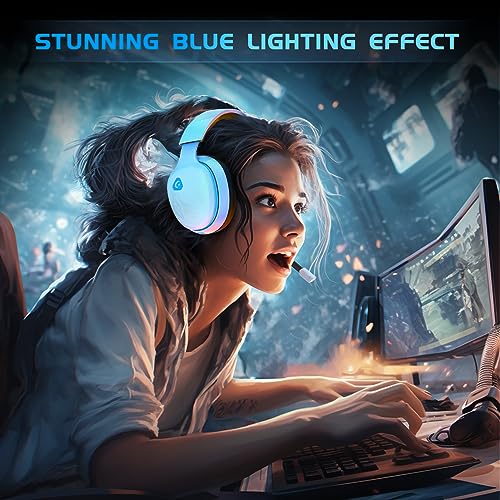 2.4GHz Wireless Gaming Headset for PS5, PS4 Fortnite & Call of Duty/FPS Gamers, PC, Nintendo Switch, Bluetooth 5.3 Gaming Headphones with Noise Canceling Mic, Stereo Sound, 40+Hr Battery -White