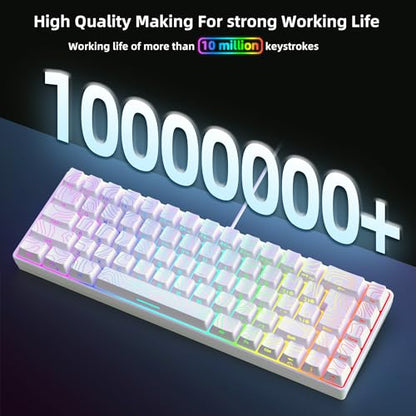 Snpurdiri 65% Wired Gaming Keyboard, 68 Keys RGB (Contour-line, White) | Backlit Ultra-Compact Small Gaming Keyboard, for PC/Mac Gamer, Typist, Travel, Easy to Carry on Business Trip - color: white