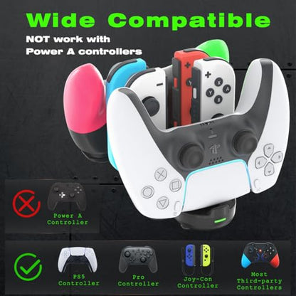 Switch Controller Charger for Nintendo Switch, Charging Dock with JoyCon/Pro / PS5 Controller, Charger Station with LED Indicator and Charger Cable for JoyCons, 6 in 1 Nintendo Charging Dock - size: 80cm