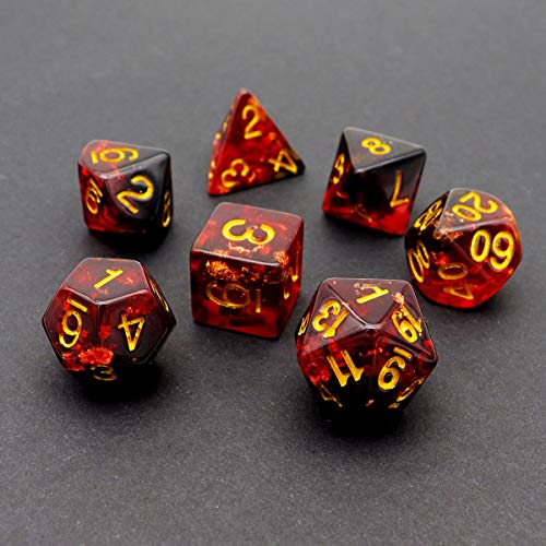 Haxtec DND Dice Set 7PCS Polyhedral D&D Dice for Roleplaying Games, Fire Red Black Gold Foil Resin Dice with Velvet Pouch for Dungeons and Dragons, Great DND Gift for Gamers & DM Masters - color: Red Black