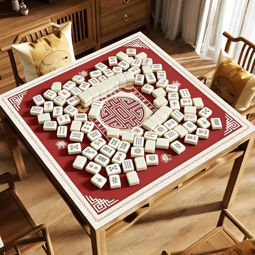 Mahjong Tablecloth, Traditional Chinese Style 80x80cm (31.5x31.5in) Scratch-Resistant Table Cover with Edge-Locking Craftsmanship & Longevity Pattern for Mahjong Gaming & Home Decor（RED）