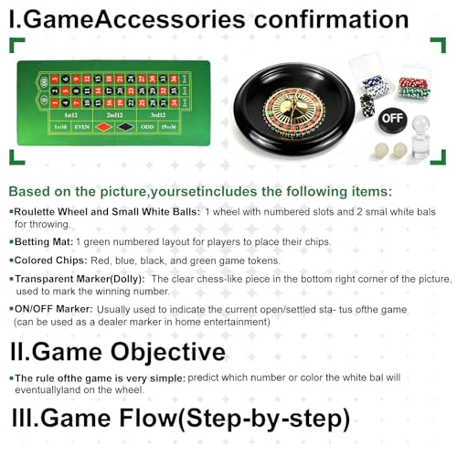 Casino Night Complete Game Set Include 16'' Green Roulette Wheel 35" X 16" Rubber Tabletop Layout Mat, 100 Chips Dealer Button Win Marker Casino Game Sets Gift Ideas