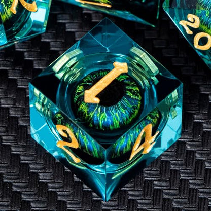 ARUOHHA DND Resin Dice Dragon Eye Dice Liquid Core Red Sharp Edged Dice Set with Gift Box, Polyhedral D and D Dice Set Role Playing Game D20 D12 D10 D8 D6 D4 - color: Yy07-blue