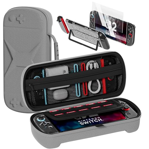 QUAGGY Designed for Nintendo Switch 2 (2025), TPU&PC Ultra-Slim Protective Case, Game Card Slots, All In One Carrying Case for Switch 2 Accessories [Bult-in 2 Screen Protector] Grey - color: Transparent+Grey Bag