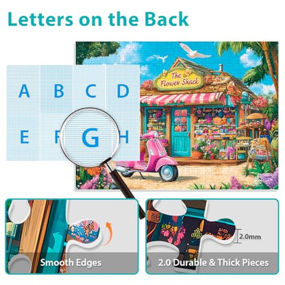 500 Pieces Puzzle for Adults, Beach House Flower Puzzle, Recycled Cardboard Jigsaw Puzzles 500 Pieces, Challenging Puzzles Game Home Art Decor Birthday Party Gift Toy for Teens Seniors 20.5 * 15 inch - style: Beach