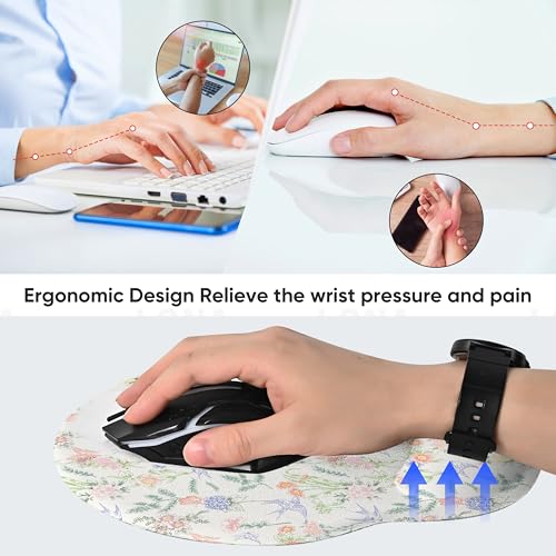 Ergonomic Mouse Pad with Wrist Support,Non-Slip Rubber Base for Computer Laptop & Mac,Lightweight Rest for Home,Office & Travel (Flowers Swallows) - color: Flowers Swallows
